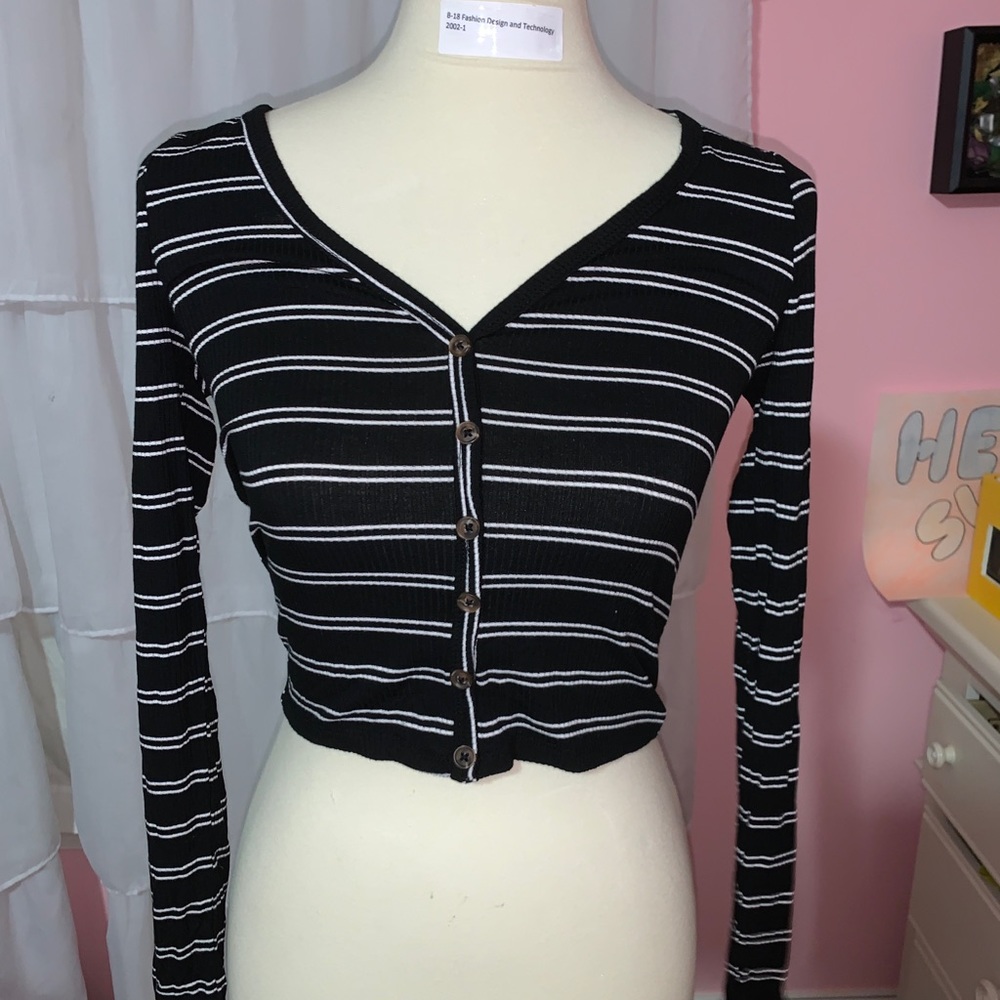 Black and white striped long sleeved top